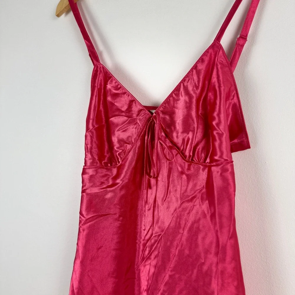 Adonna Women's L G Pink Satin Tie Front Chemise‎ Nightgown Dress Slip